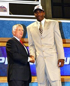 The Phoenix Suns select Amar’e Stoudemire in the first round of the 2002 NBA Draft, making him the only player drafted straight out of high school that year.