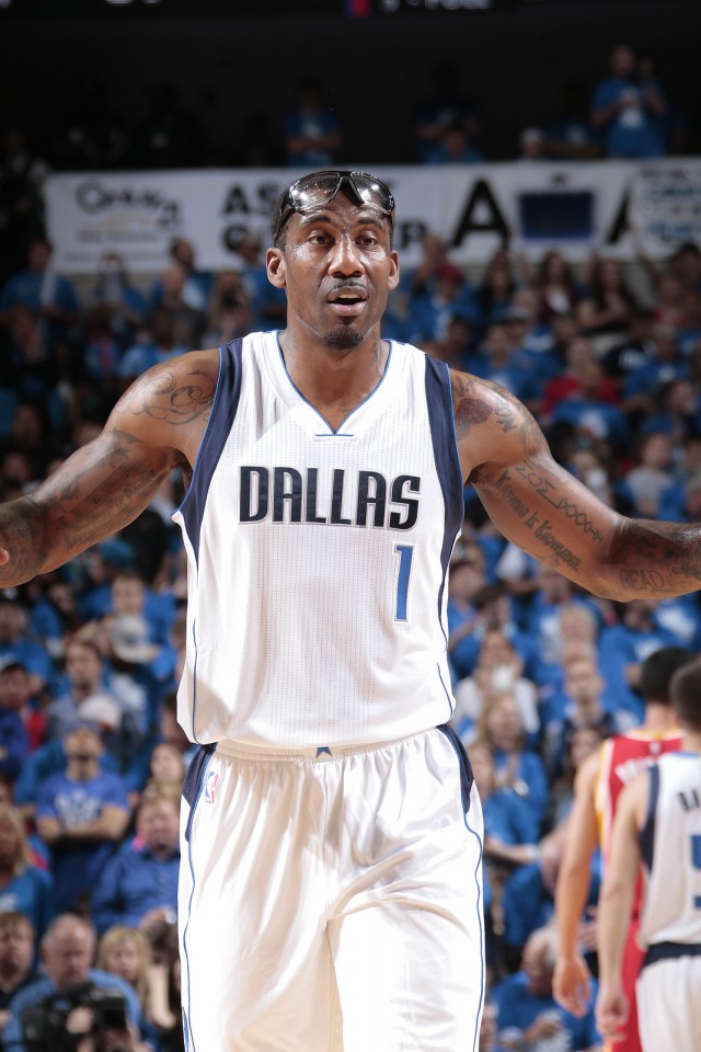 DALLAS, TX - APRIL 24: AmarÕe Stoudemire #1 of the Dallas Mavericks during a stop in the action against the Houston Rockets during Game Three of the Western Conference Quarterfinals of the 2015 NBA Playoffs on April 24, 2015 at the American Airlines Center in Dallas, Texas. NOTE TO USER: User expressly acknowledges and agrees that, by downloading and or using this photograph, User is consenting to the terms and conditions of the Getty Images License Agreement. Mandatory Copyright Notice: Copyright 2015 NBAE (Photo by Glenn James/NBAE via Getty Images)