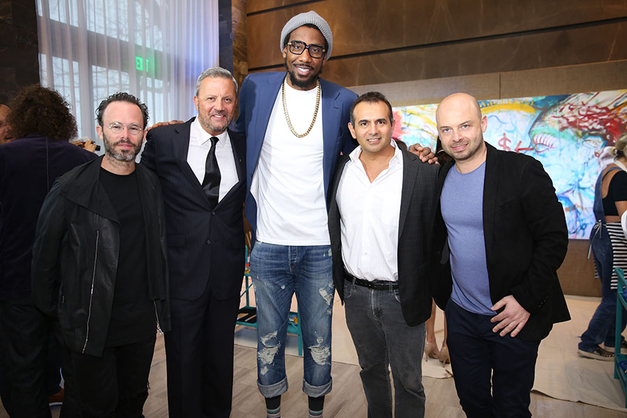 Pictured: Daniel Arsham (artist), George Mato, Amar’e Stoudemire, Ophir Sternberg (Ritz), & Michael Klug (Whitewall) Photo Credit : Loamis, World Red Eye